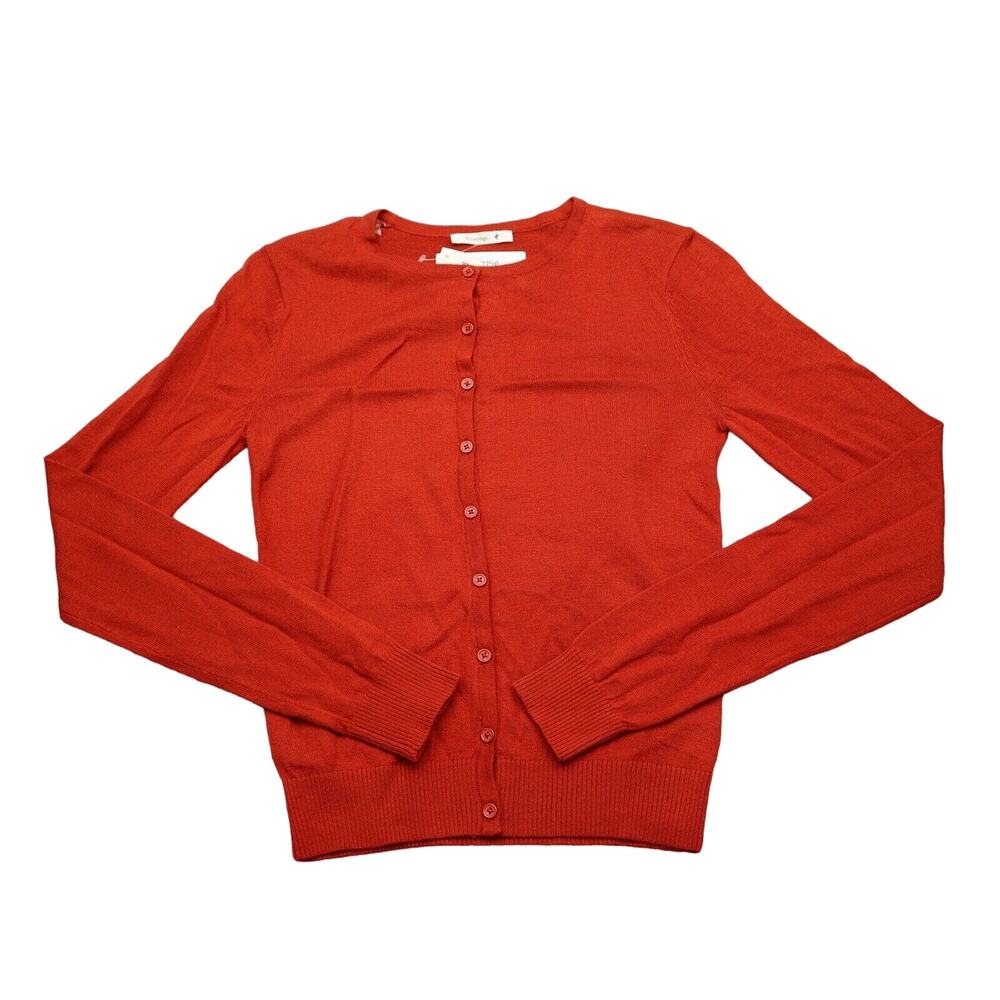 Teaspoon Sweater Womens S Red Plain Round Neck Long Sleeve Button Up Cardigan